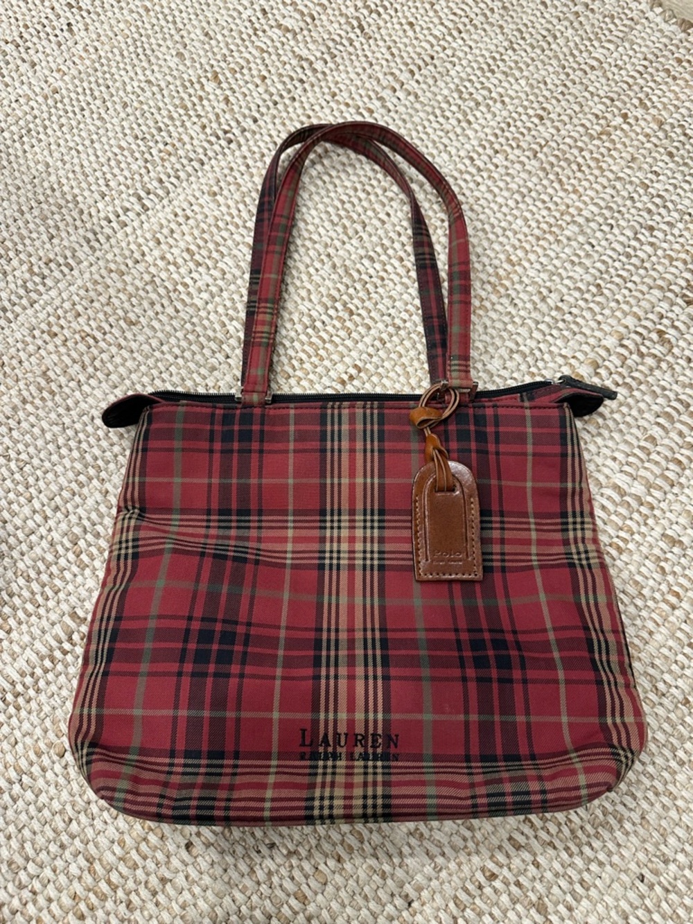 Lauren Ralph Lauren Red Tartan Plaid Tote with Leather Tag